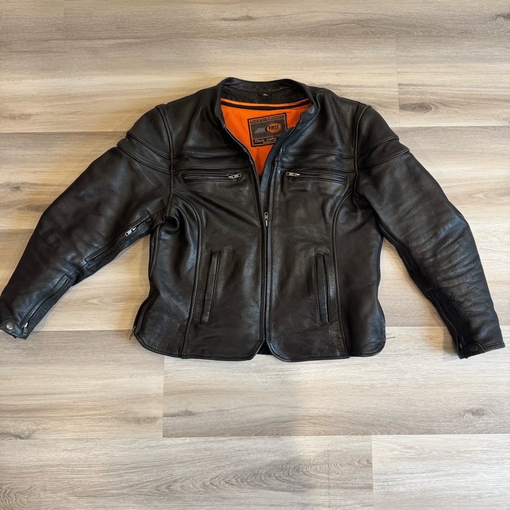 First Classics black leather motorcycle jacket, Women’s XL